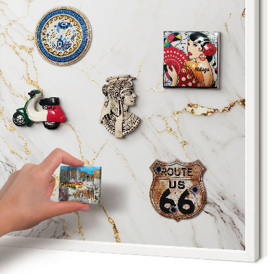Magnetic board for travel magnets in a white frame Marble elegance