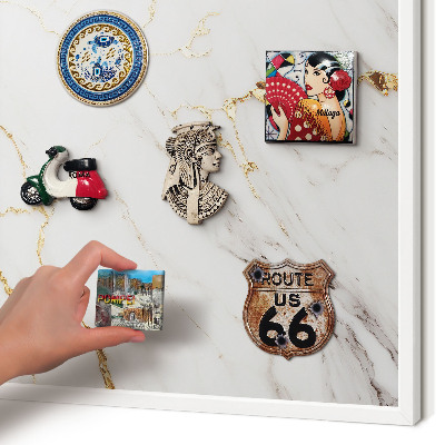 Magnetic board for travel magnets in a white frame Marble elegance