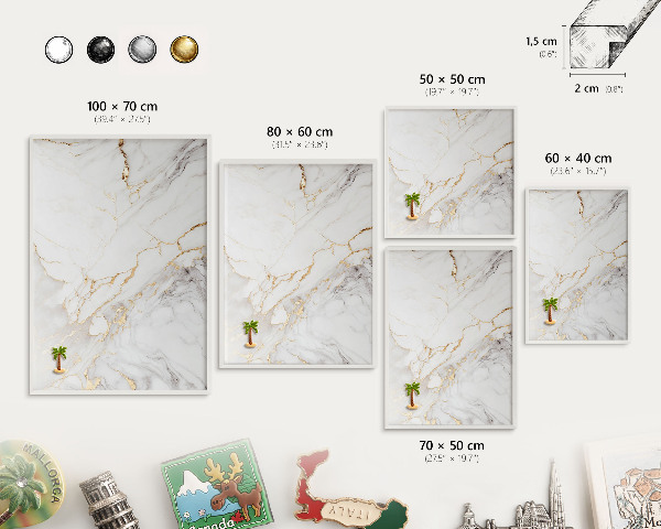 Magnetic board for travel magnets in a white frame Marble elegance