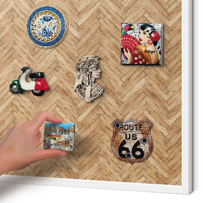 Magnetic board for travel magnets in a white frame Herringbone pattern