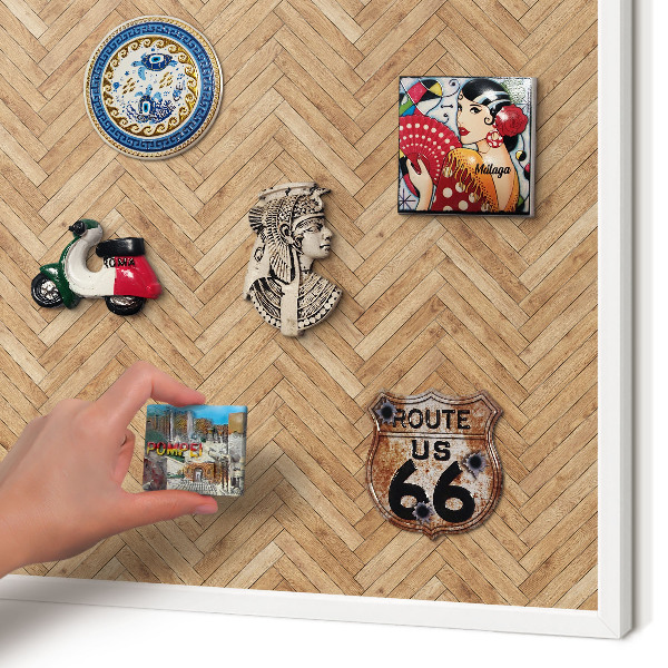 Magnetic board for travel magnets in a white frame Herringbone pattern
