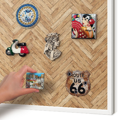 Magnetic board for travel magnets in a white frame Herringbone pattern