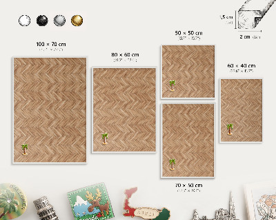 Magnetic board for travel magnets in a white frame Herringbone pattern