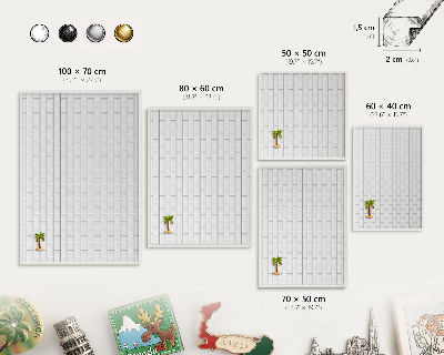 Magnetic board for travel magnets in a white frame White bricks