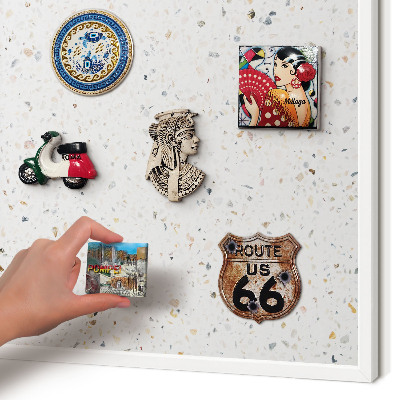 Decorative magnet board with a white frame Terrazzo pattern