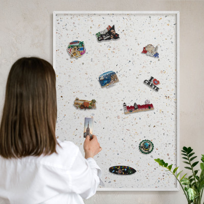 Decorative magnet board with a white frame Terrazzo pattern