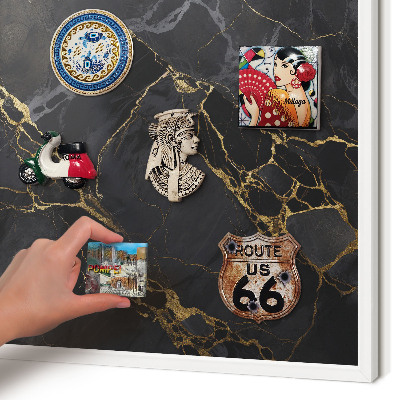 Magnetic board for travel magnets in a white frame Black marble