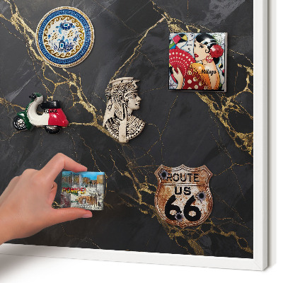 Magnetic board for travel magnets in a white frame Black marble