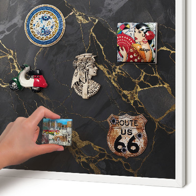 Magnetic board for travel magnets in a white frame Black marble