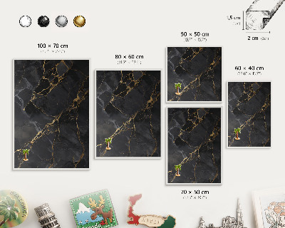 Magnetic board for travel magnets in a white frame Black marble