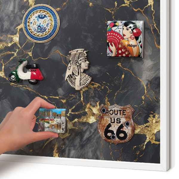 Magnetic board for travel magnets in a white frame Delicate veins