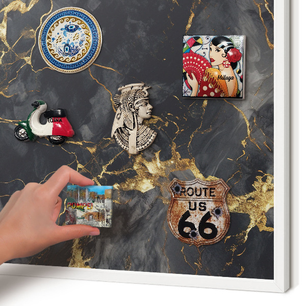 Magnetic board for travel magnets in a white frame Delicate veins