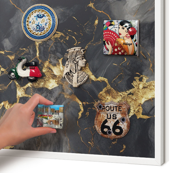 Magnetic board for travel magnets in a white frame Delicate veins