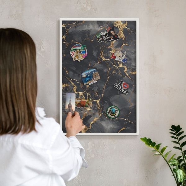 Magnetic board for travel magnets in a white frame Delicate veins