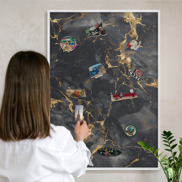 Magnetic board for travel magnets in a white frame Delicate veins