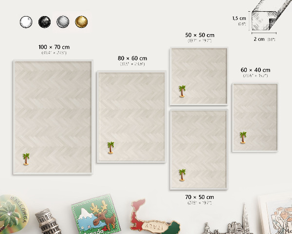 Magnetic board for travel magnets in a white frame Subtle herringbone