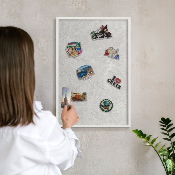 Decorative magnet board with a white frame Gray marble