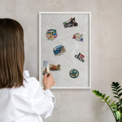 Decorative magnet board with a white frame Gray marble