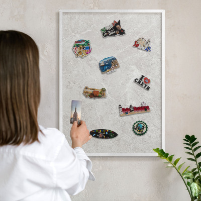 Decorative magnet board with a white frame Gray marble
