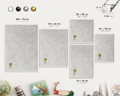 Decorative magnet board with a white frame Gray marble