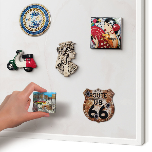 Magnetic board for travel magnets in a white frame Marble elegance