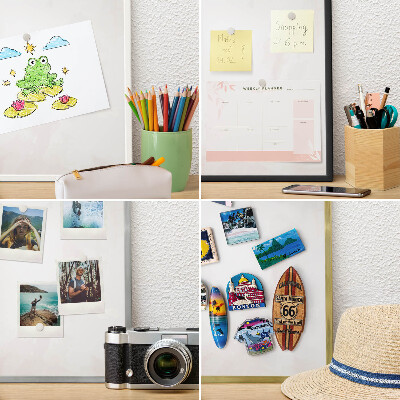 Magnetic board for travel magnets in a white frame Marble elegance