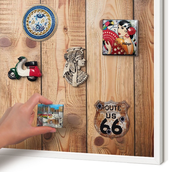 Decorative magnet board with a white frame Wooden boards