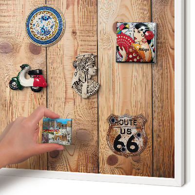 Decorative magnet board with a white frame Wooden boards