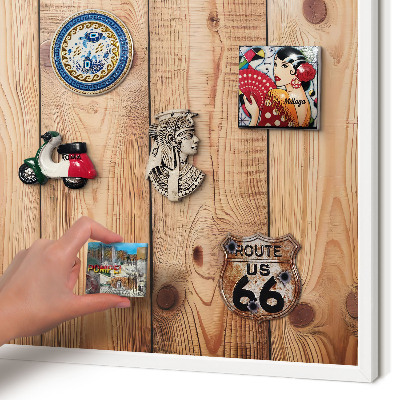 Decorative magnet board with a white frame Wooden boards