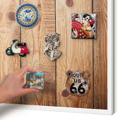 Decorative magnet board with a white frame Wooden boards