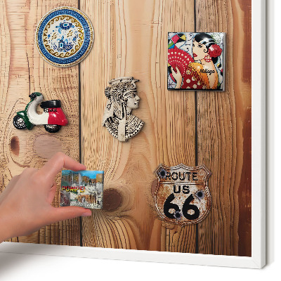 Decorative magnet board with a white frame Wooden boards