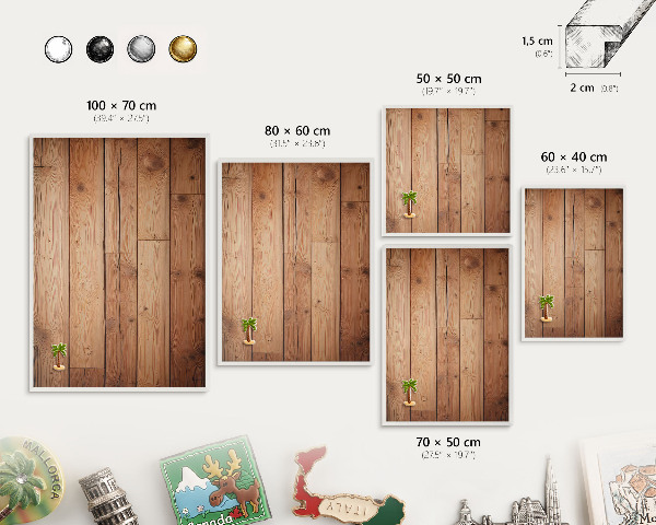Magnetic board for travel magnets in a white frame Wooden boards