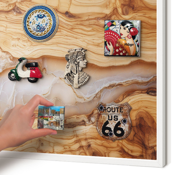 Decorative magnet board with a white frame Wooden elegance