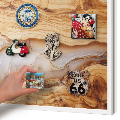 Decorative magnet board with a white frame Wooden elegance