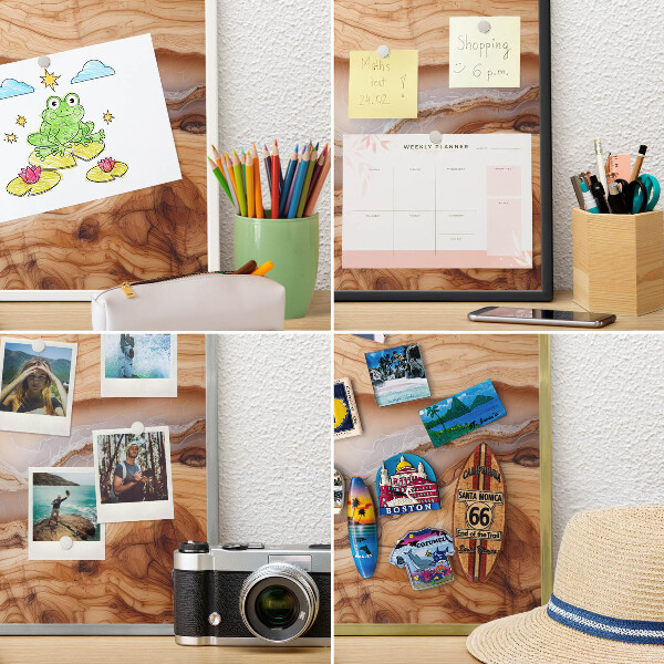 Decorative magnet board with a white frame Wooden elegance