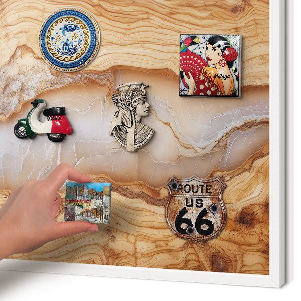 Decorative magnet board with a white frame Wooden elegance