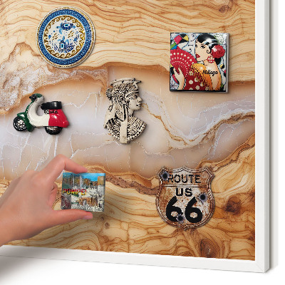 Decorative magnet board with a white frame Wooden elegance