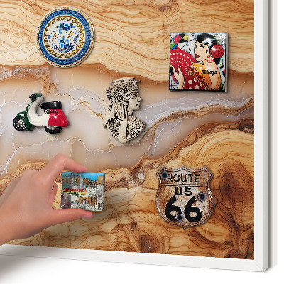 Decorative magnet board with a white frame Wooden elegance