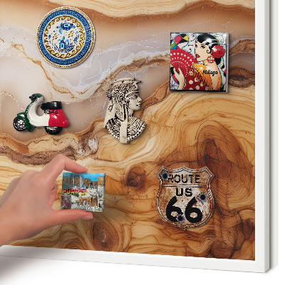 Decorative magnet board with a white frame Wooden elegance
