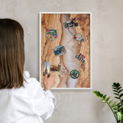 Decorative magnet board with a white frame Wooden elegance