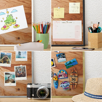 Magnetic board for travel magnets in a white frame Wooden texture