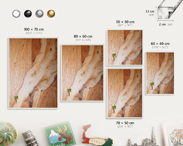 Magnetic board for travel magnets in a white frame Wooden texture