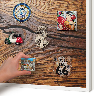Decorative magnet board with a white frame Wood texture