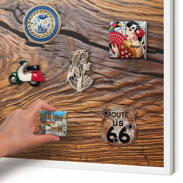 Decorative magnet board with a white frame Wood texture
