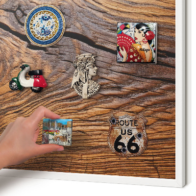 Decorative magnet board with a white frame Wood texture