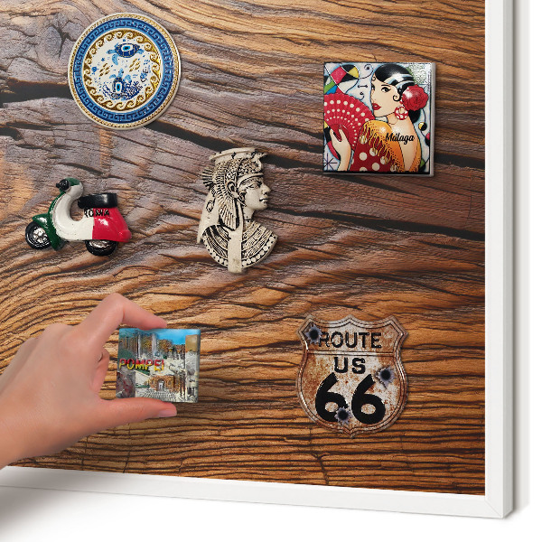 Decorative magnet board with a white frame Wood texture