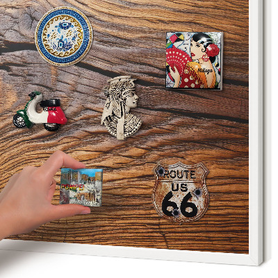 Decorative magnet board with a white frame Wood texture