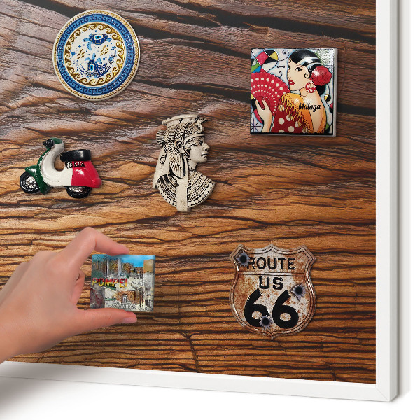 Decorative magnet board with a white frame Wood texture