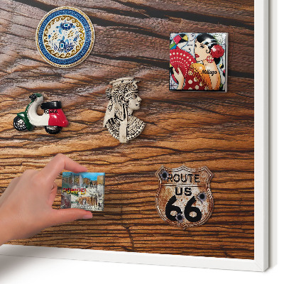 Decorative magnet board with a white frame Wood texture