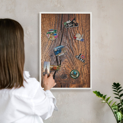 Decorative magnet board with a white frame Wood texture